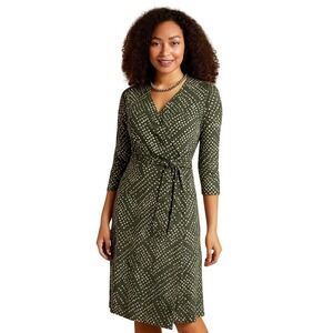 En Focus Studio Green Wrap Dress Geometric Print Size 14 Old Money Elegance